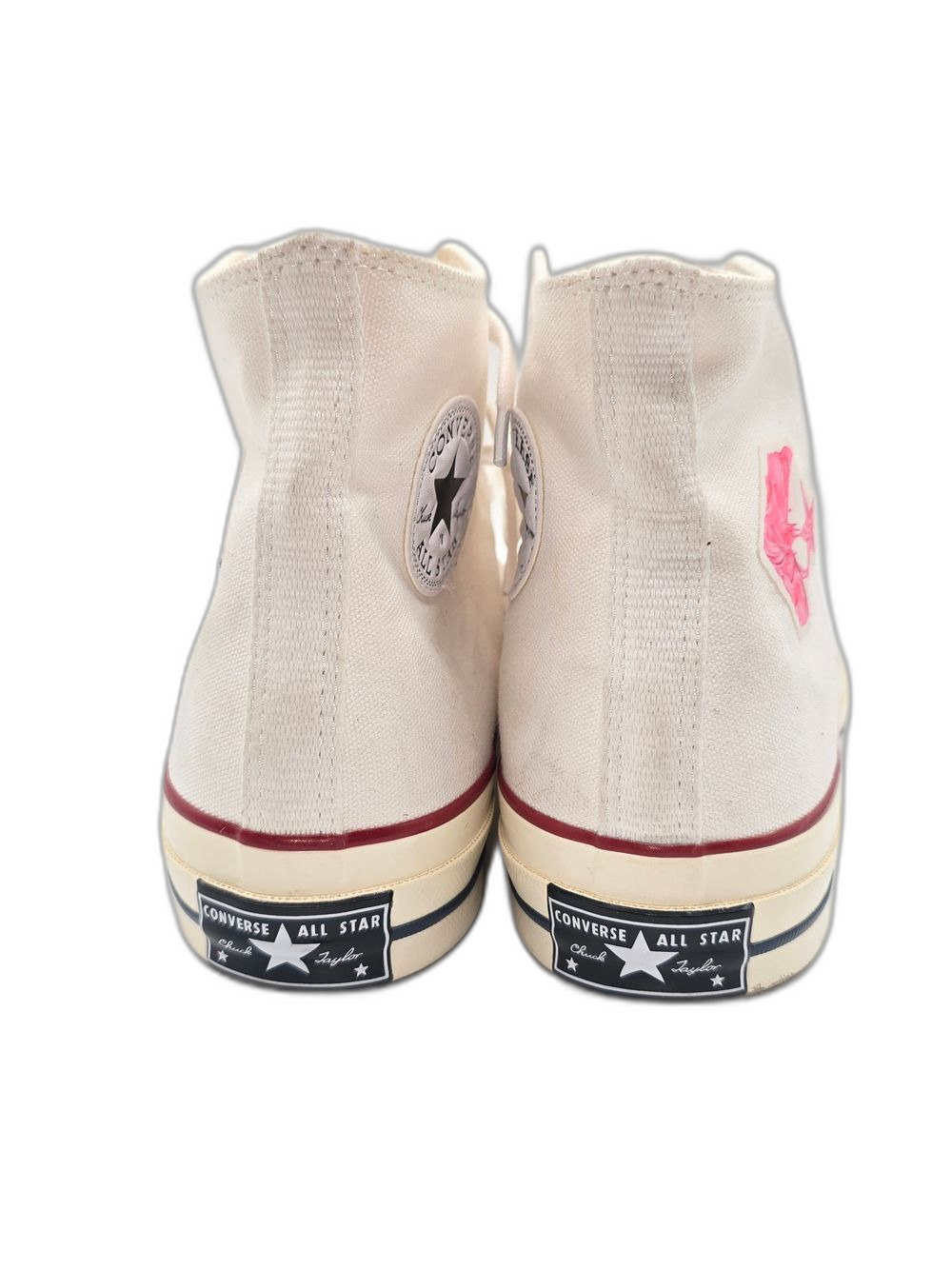 Converse High-Top Canvas Sneaker Cream Pink & Blue Star Patch DIY M 8.5 W 10.5 - Picture 4 of 8